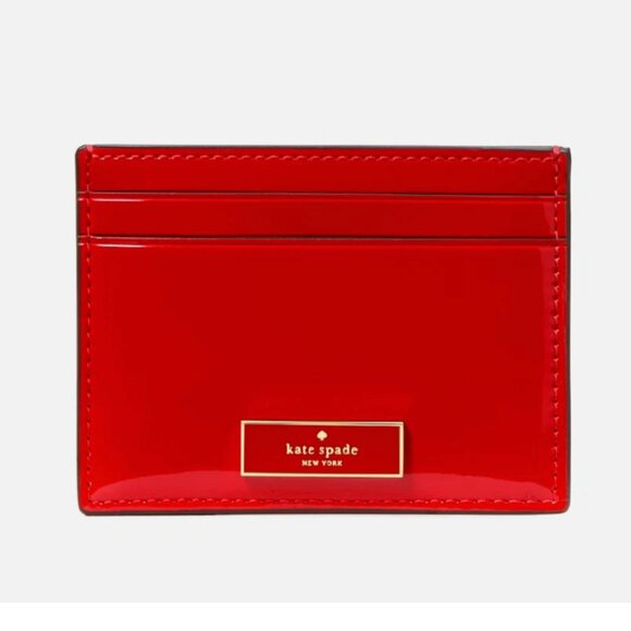 New Kate Spade Bridget Patent Small Slim Card Holder Bright Red - Picture 1 of 3